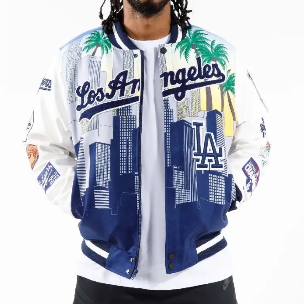 Los Angeles Themed Men's Jacket - Blue and White